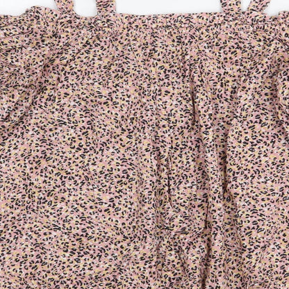 Papaya Womens Pink Animal Print Viscose Basic Blouse Size 10 Off the Shoulder - Leopard Print