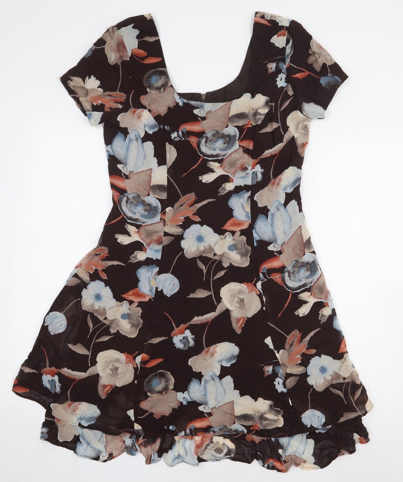 Jeffrey & Dara Womens Brown Floral Rayon A-Line Size 8 Scoop Neck Zip