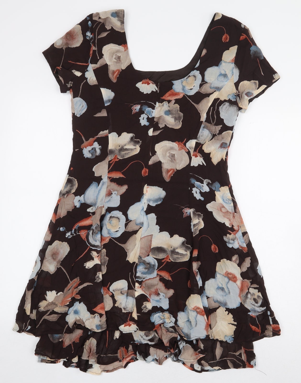 Jeffrey & Dara Womens Brown Floral Rayon A-Line Size 8 Scoop Neck Zip