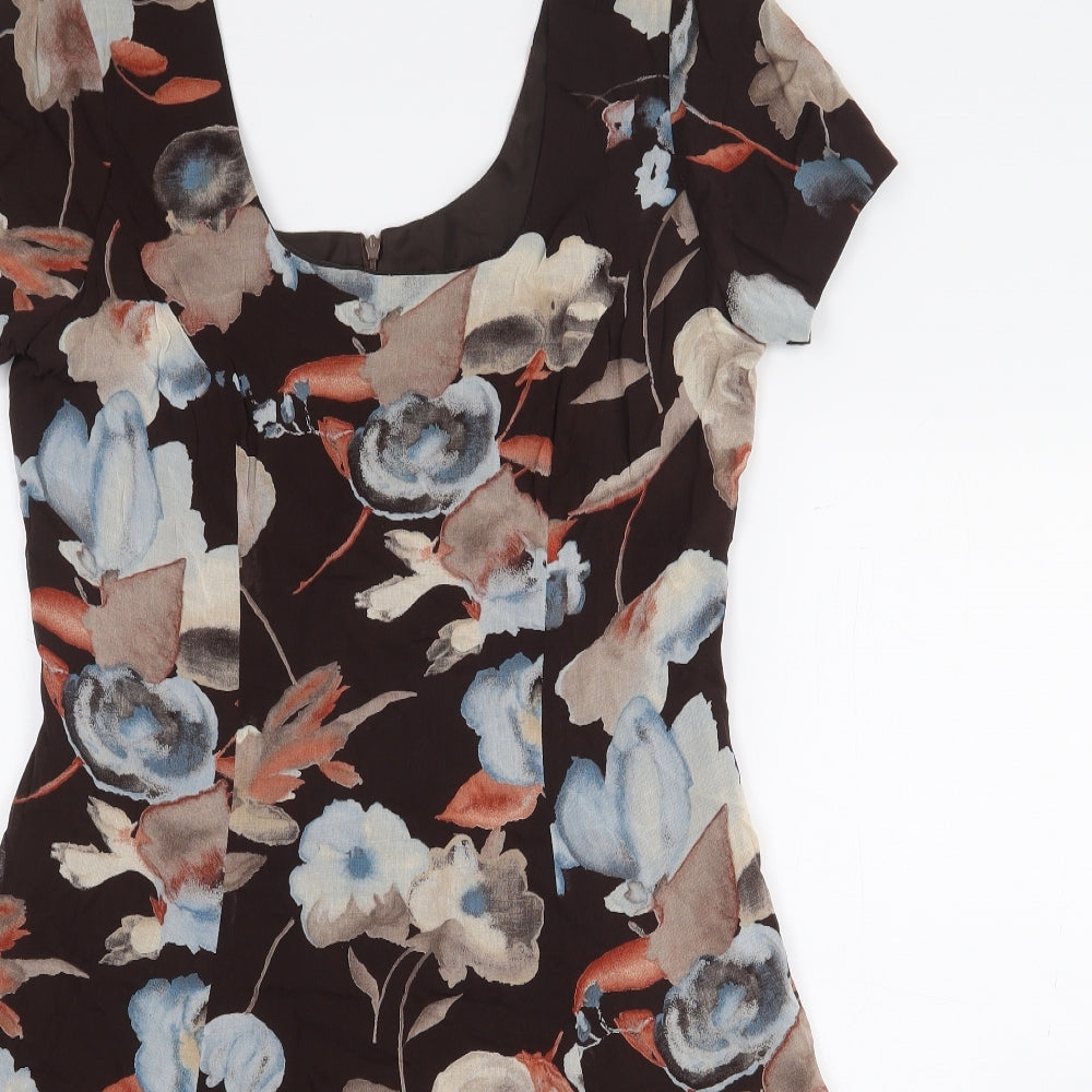 Jeffrey & Dara Womens Brown Floral Rayon A-Line Size 8 Scoop Neck Zip
