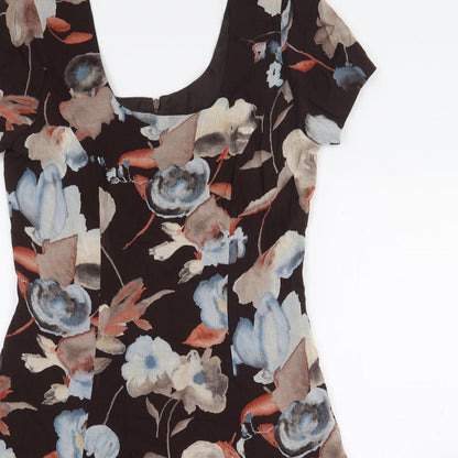 Jeffrey & Dara Womens Brown Floral Rayon A-Line Size 8 Scoop Neck Zip
