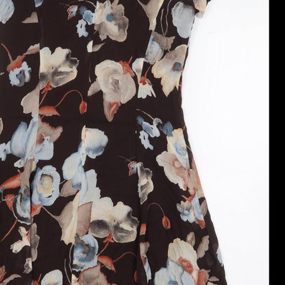 Jeffrey & Dara Womens Brown Floral Rayon A-Line Size 8 Scoop Neck Zip