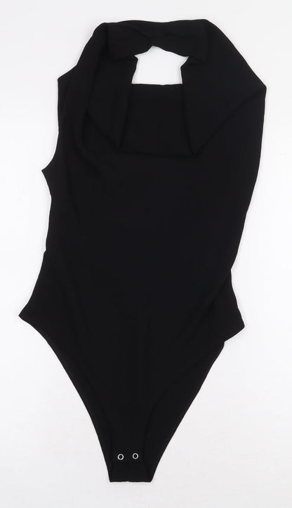 Zara Womens Black Polyester Bodysuit One-Piece Size S Snap - Back Cut Out Detail
