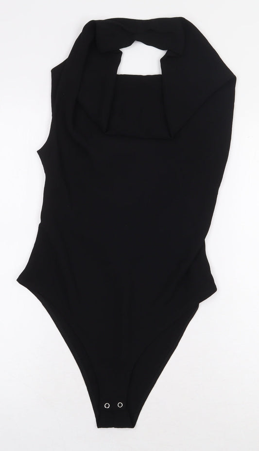 Zara Womens Black Polyester Bodysuit One-Piece Size S Snap - Back Cut Out Detail