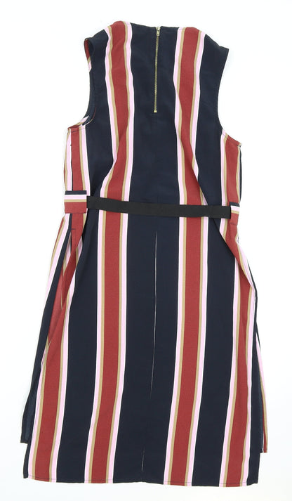 Topshop Womens Black Striped Polyester Sheath Size 8 Round Neck Zip