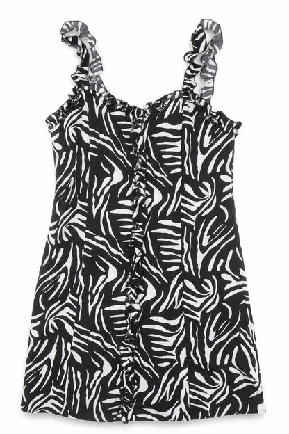 Boohoo Womens Black Animal Print Polyester Tank Dress Size 10 Sweetheart Button