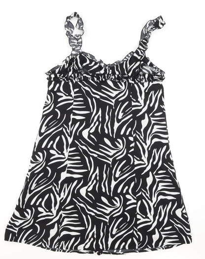 Boohoo Womens Black Animal Print Polyester Tank Dress Size 10 Sweetheart Button
