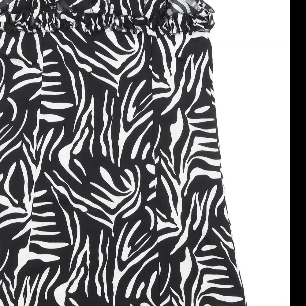 Boohoo Womens Black Animal Print Polyester Tank Dress Size 10 Sweetheart Button