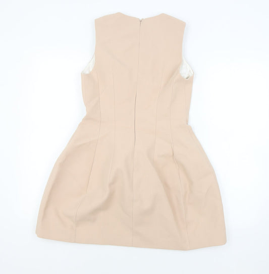 Zara Womens Pink Viscose A-Line Size 4 Round Neck Zip