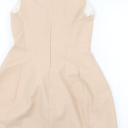 Zara Womens Pink Viscose A-Line Size 4 Round Neck Zip