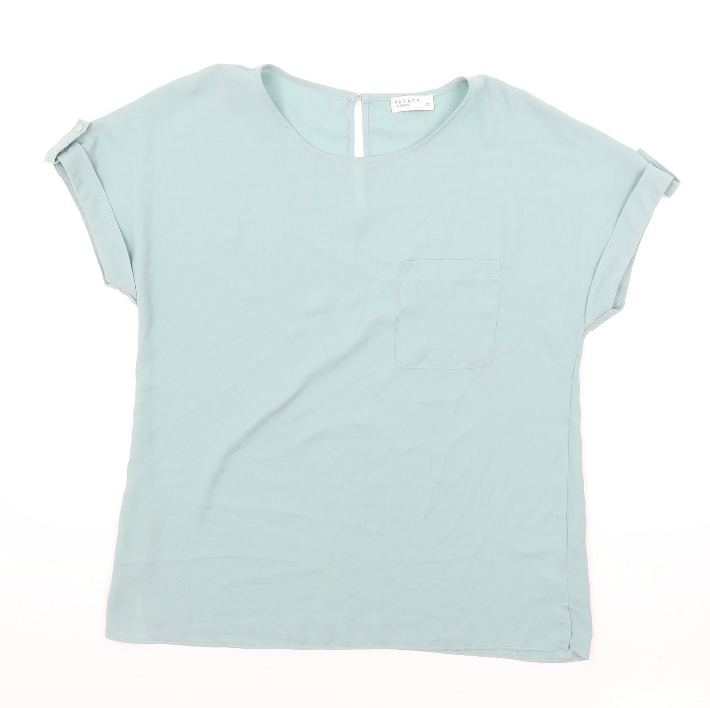 Papaya Womens Green Polyester Basic Blouse Size 10 Round Neck