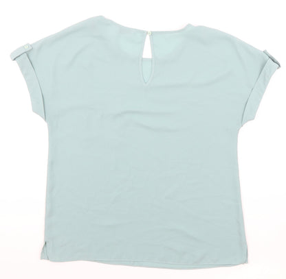 Papaya Womens Green Polyester Basic Blouse Size 10 Round Neck