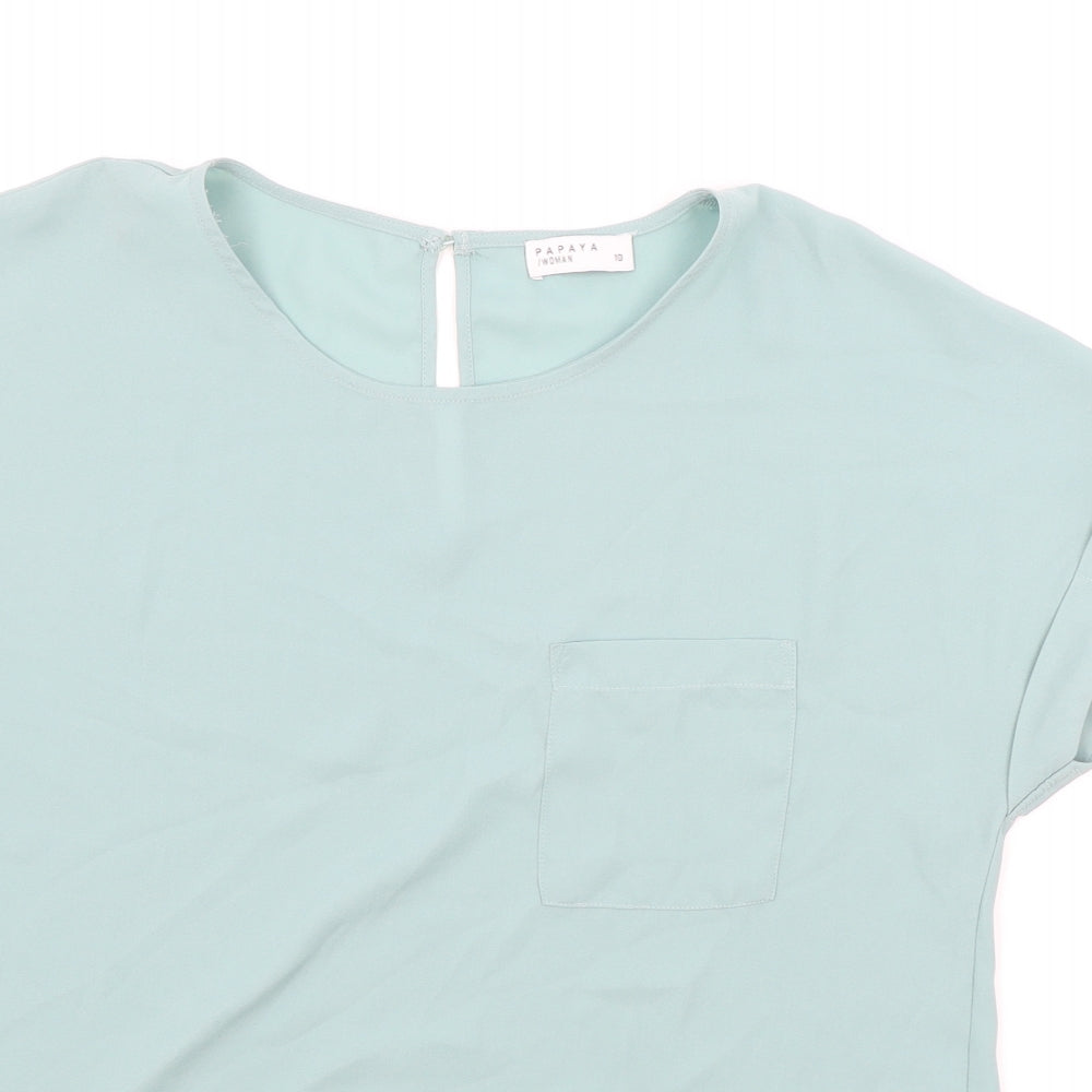 Papaya Womens Green Polyester Basic Blouse Size 10 Round Neck