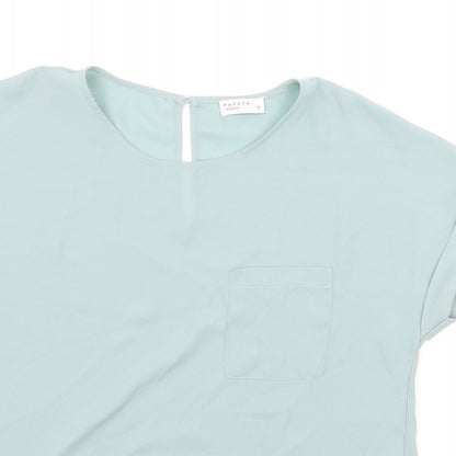 Papaya Womens Green Polyester Basic Blouse Size 10 Round Neck