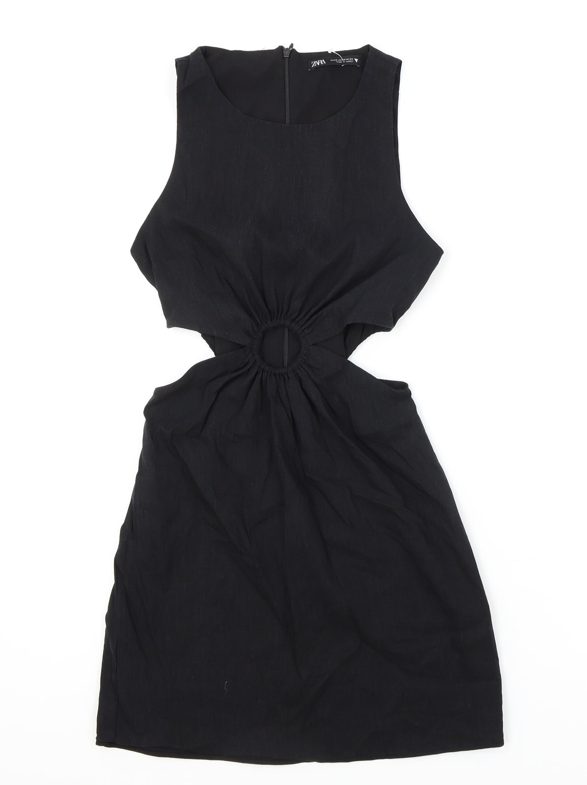 Zara Womens Black Viscose Bodycon Size 4 Scoop Neck Zip