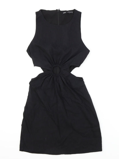 Zara Womens Black Viscose Bodycon Size 4 Scoop Neck Zip