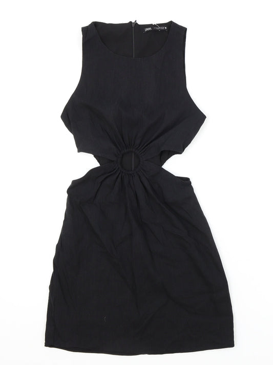 Zara Womens Black Viscose Bodycon Size 4 Scoop Neck Zip