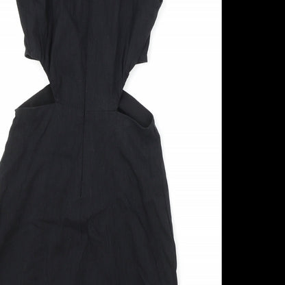 Zara Womens Black Viscose Bodycon Size 4 Scoop Neck Zip