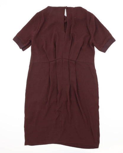 ASOS Womens Brown Polyester A-Line Size 10 Boat Neck Button