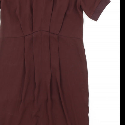 ASOS Womens Brown Polyester A-Line Size 10 Boat Neck Button