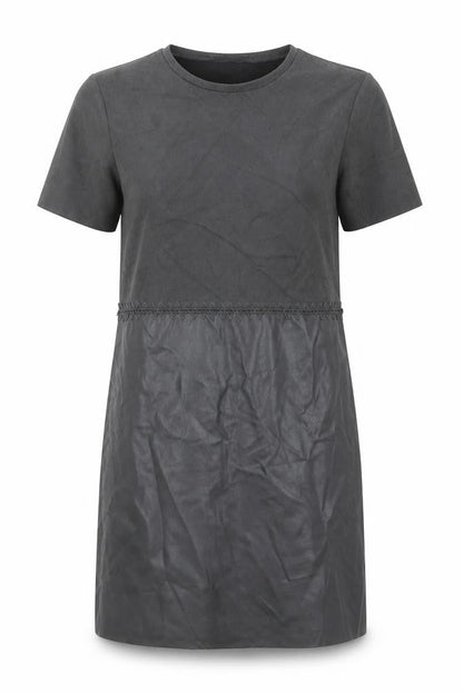 Zara Womens Grey Polyester T-Shirt Dress Size XS Round Neck Pullover - Faux leather