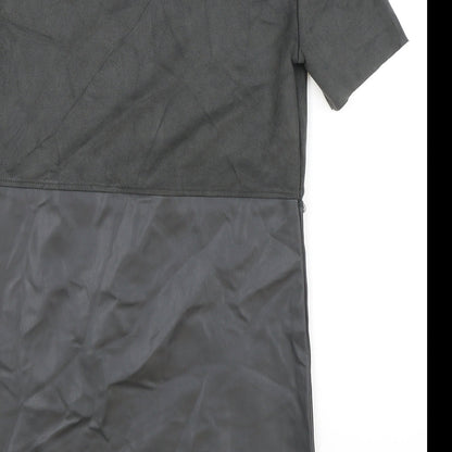 Zara Womens Grey Polyester T-Shirt Dress Size XS Round Neck Pullover - Faux leather