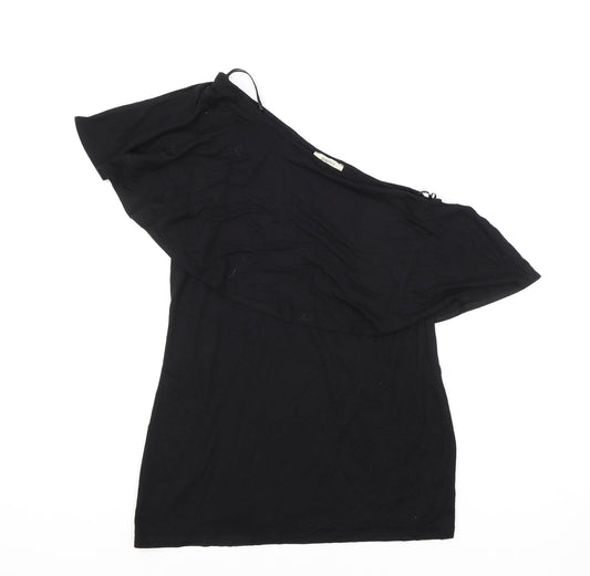 Papaya Womens Black Viscose Basic T-Shirt Size 10 One Shoulder