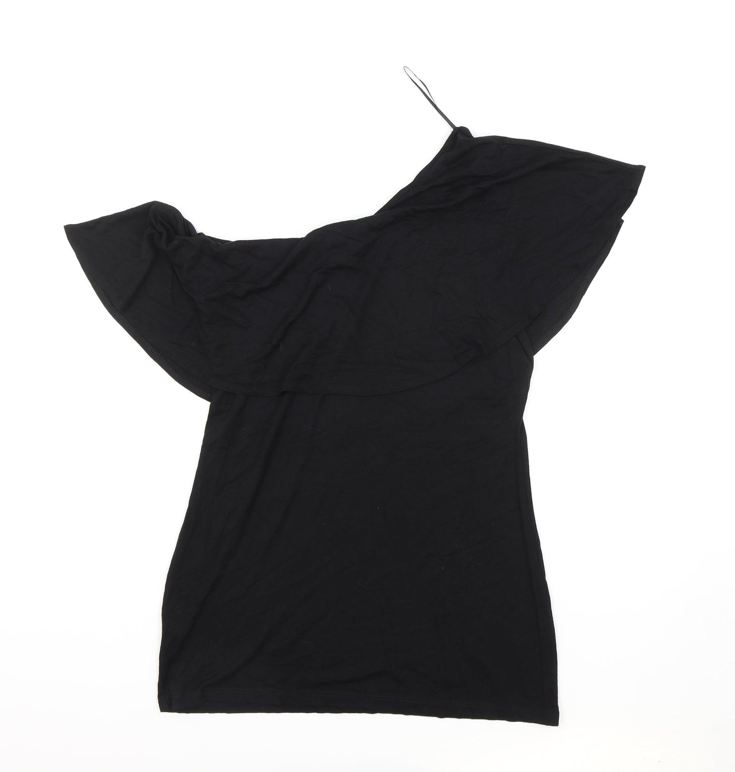 Papaya Womens Black Viscose Basic T-Shirt Size 10 One Shoulder