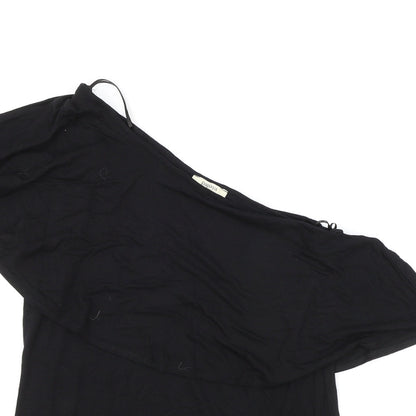 Papaya Womens Black Viscose Basic T-Shirt Size 10 One Shoulder