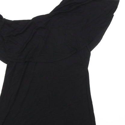 Papaya Womens Black Viscose Basic T-Shirt Size 10 One Shoulder