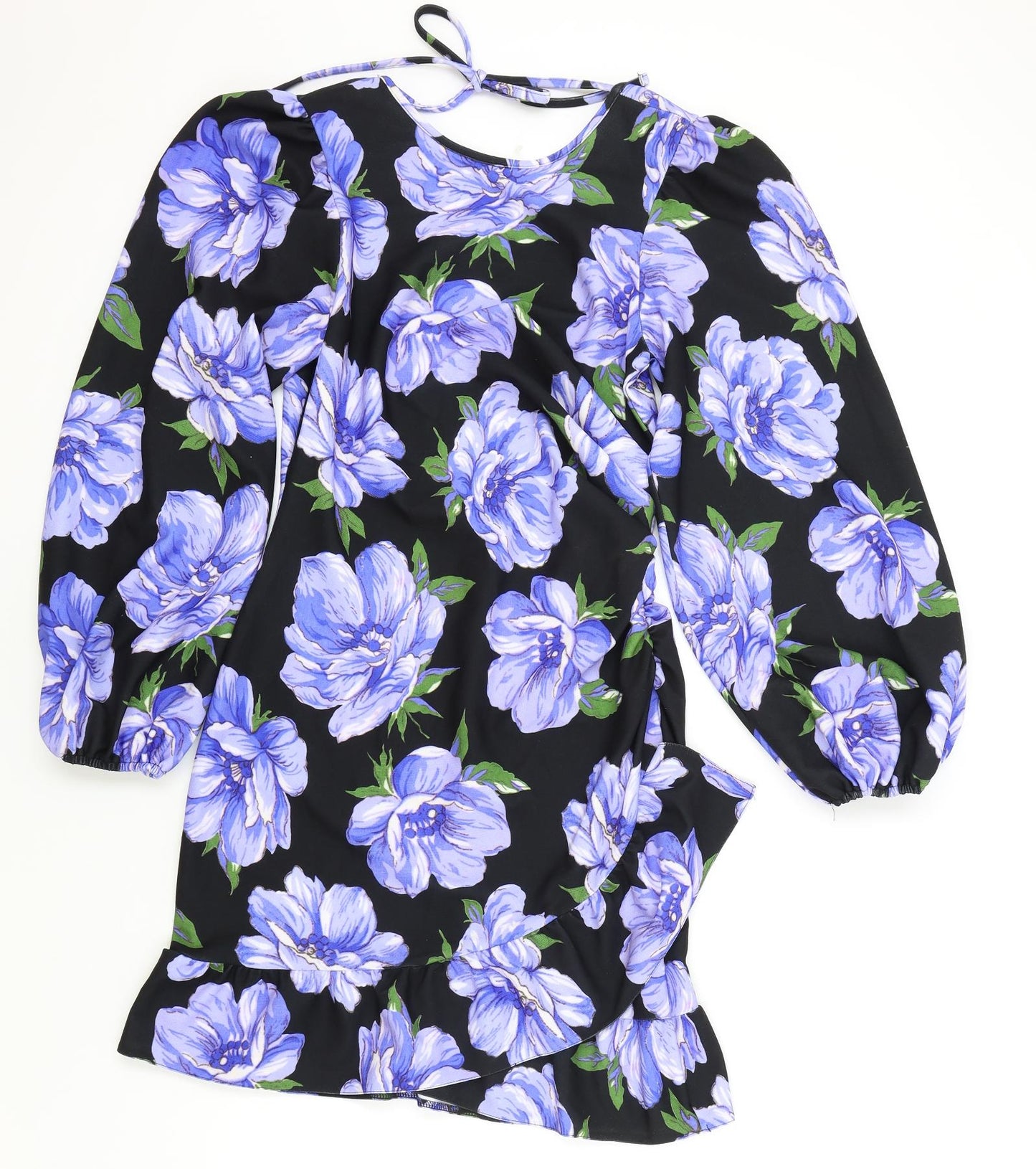 ASOS Womens Black Floral Polyester Wrap Dress Size 12 Boat Neck Pullover