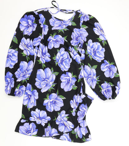 ASOS Womens Black Floral Polyester Wrap Dress Size 12 Boat Neck Pullover