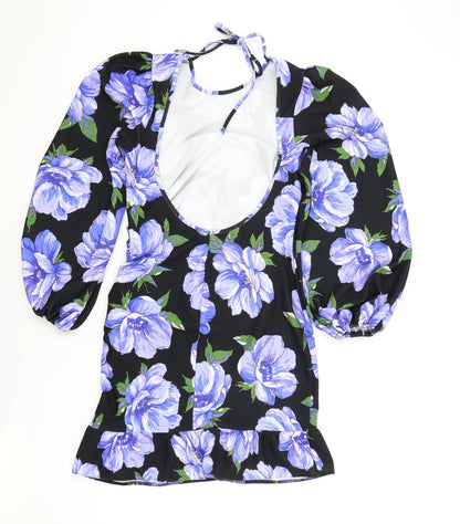 ASOS Womens Black Floral Polyester Wrap Dress Size 12 Boat Neck Pullover