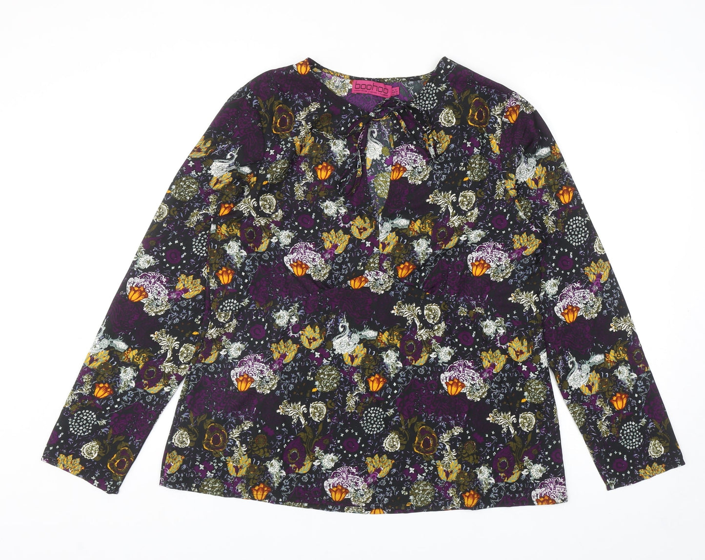 Boohoo Womens Multicoloured Geometric Polyester Basic Blouse Size 12 Round Neck