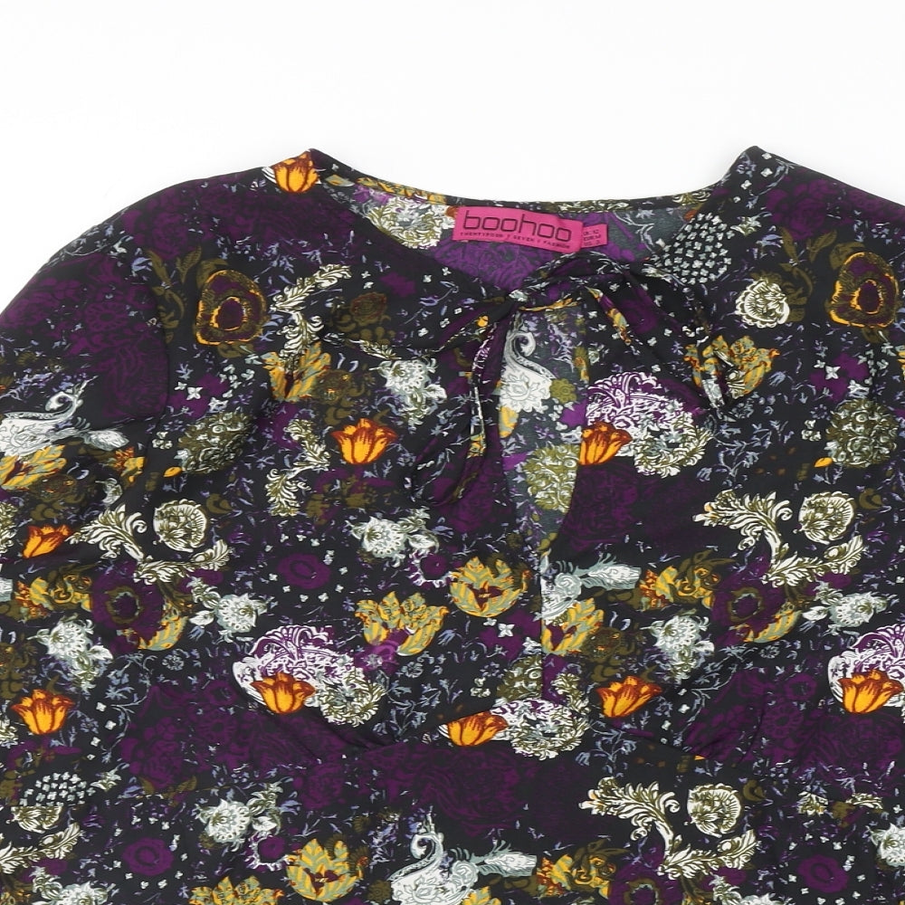 Boohoo Womens Multicoloured Geometric Polyester Basic Blouse Size 12 Round Neck