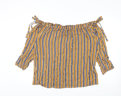Papaya Womens Multicoloured Striped Viscose Basic Blouse Size 14 Off the Shoulder