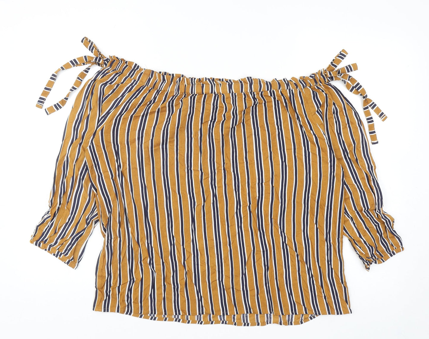 Papaya Womens Multicoloured Striped Viscose Basic Blouse Size 14 Off the Shoulder