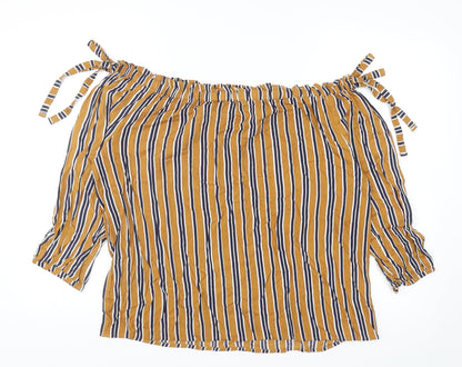 Papaya Womens Multicoloured Striped Viscose Basic Blouse Size 14 Off the Shoulder