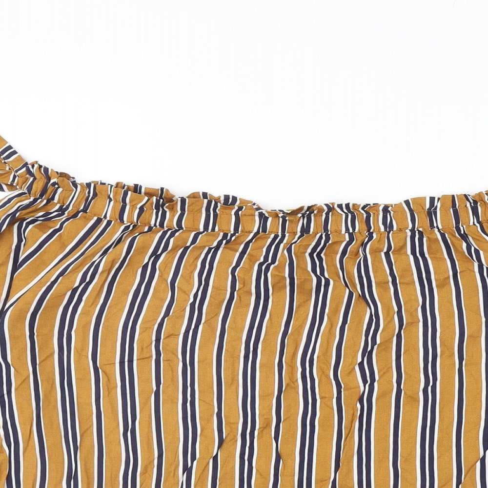 Papaya Womens Multicoloured Striped Viscose Basic Blouse Size 14 Off the Shoulder