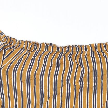 Papaya Womens Multicoloured Striped Viscose Basic Blouse Size 14 Off the Shoulder
