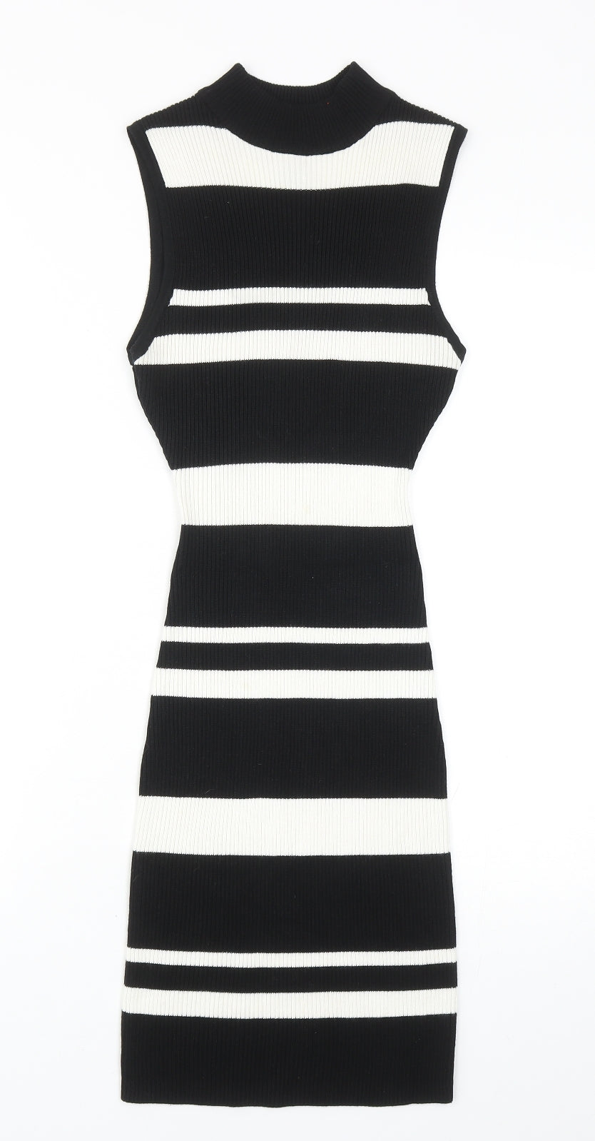 LU NYC Womens Black Striped Viscose Bodycon Size S Mock Neck Pullover