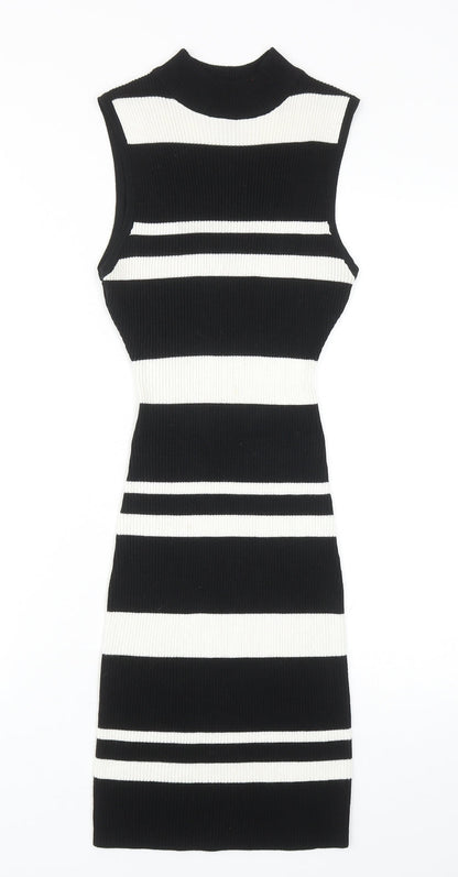 LU NYC Womens Black Striped Viscose Bodycon Size S Mock Neck Pullover