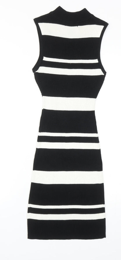 LU NYC Womens Black Striped Viscose Bodycon Size S Mock Neck Pullover