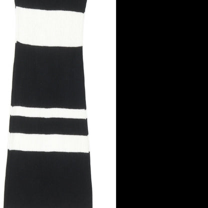 LU NYC Womens Black Striped Viscose Bodycon Size S Mock Neck Pullover