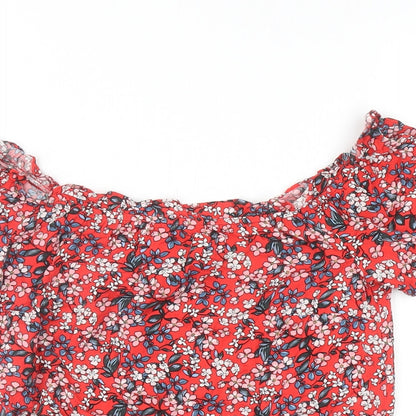Womens UK Size 8 Oasis Red Cropped Blouse