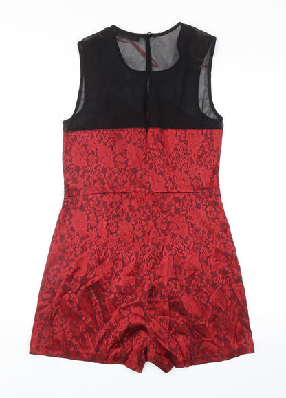 Internacionale Womens Red Floral Cotton Playsuit One-Piece Size 12 L3 in Zip