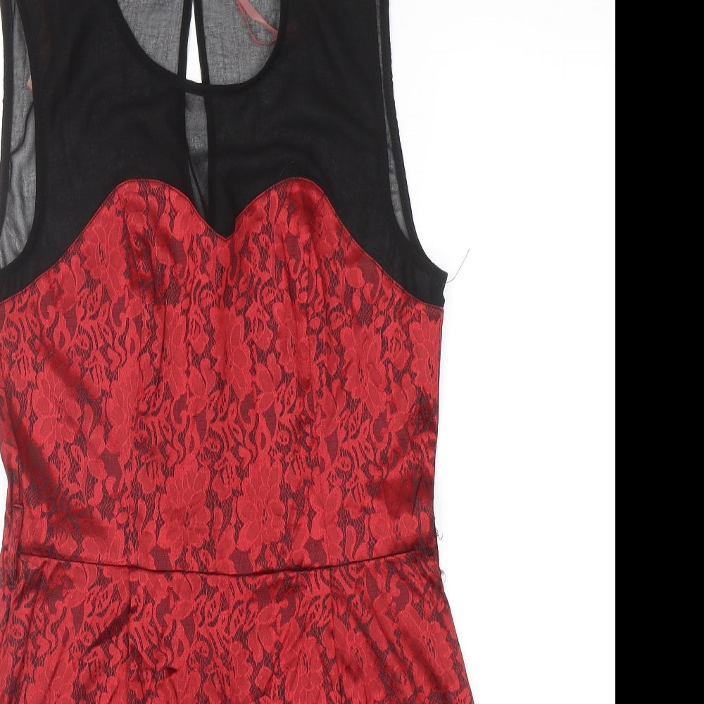 Internacionale Womens Red Floral Cotton Playsuit One-Piece Size 12 L3 in Zip