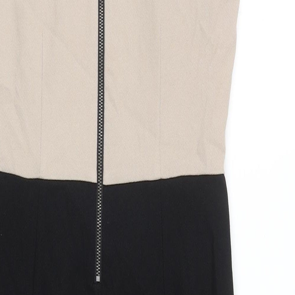 Dorothy Perkins Womens Black Colourblock Polyester Pencil Dress Size 10 Mock Neck Zip - Slit