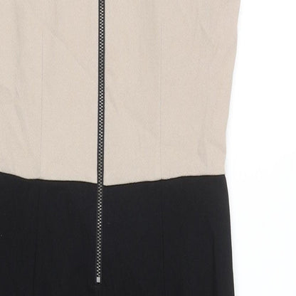 Dorothy Perkins Womens Black Colourblock Polyester Pencil Dress Size 10 Mock Neck Zip - Slit