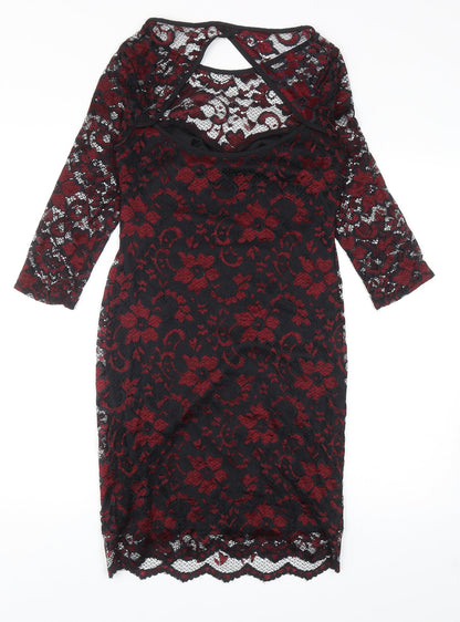 Atmosphere Womens Black Floral Nylon Bodycon Size 10 Boat Neck Pullover